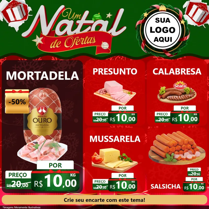 Modelo de Rede Social para Feed Facebook com o tema Um Natal de Ofertas para Frios e Laticínios
