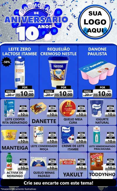 Modelo de Encarte para Encarte Grande com o tema Promoção de Aniversário - 10 Anos para Frios e Laticínios
