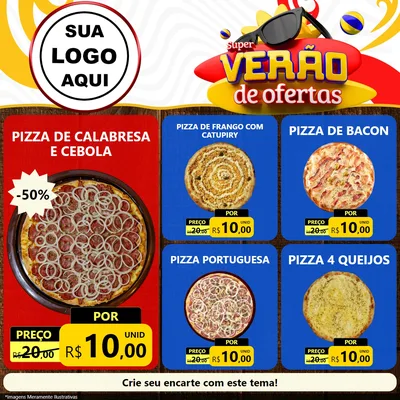 Modelo de Rede Social para Feed Facebook com o tema Super Verão de Ofertas para Pizzaria