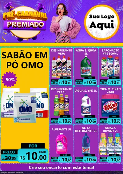 Modelo de Encarte para Encarte A4 Vertical com o tema Pré-Carnaval Premiado para Produtos de Limpeza