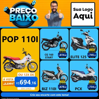 Modelo de Rede Social para Feed Facebook com o tema Preço Baixo para Concessionaria de Motos