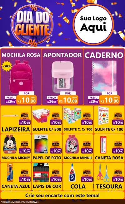 Modelo de Encarte para Encarte Grande com o tema Dia do Cliente para Papelaria