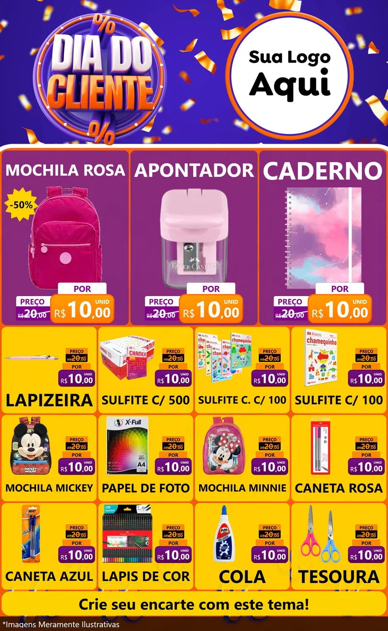 Modelo de Encarte para Encarte Grande com o tema Dia do Cliente para Papelaria