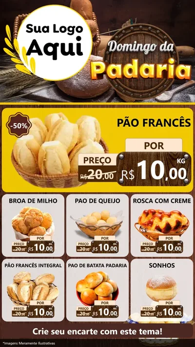 Modelo de Rede Social para Stories com o tema Domingo da Padaria para Padaria