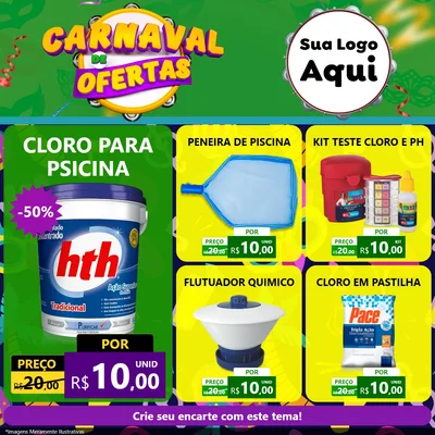 Modelo de Rede Social para Feed Facebook com o tema Carnaval de Ofertas para Produtos para Piscina
