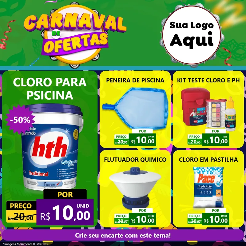 Modelo de Rede Social para Feed Facebook com o tema Carnaval de Ofertas para Produtos para Piscina