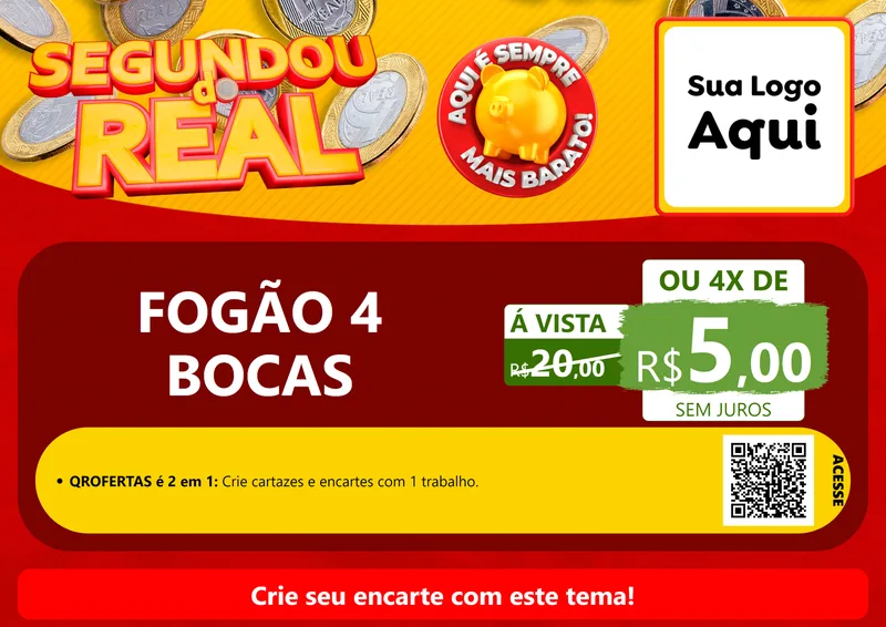 Modelo de Cartaz para Cartaz A4 Horizontal com o tema Segundou do Real para Móveis e Eletro