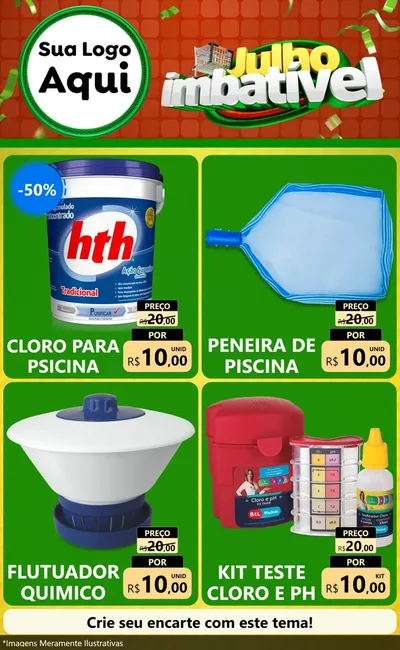 Modelo de Encarte para Encarte Grande com o tema Julho Imbatível para Produtos para Piscina