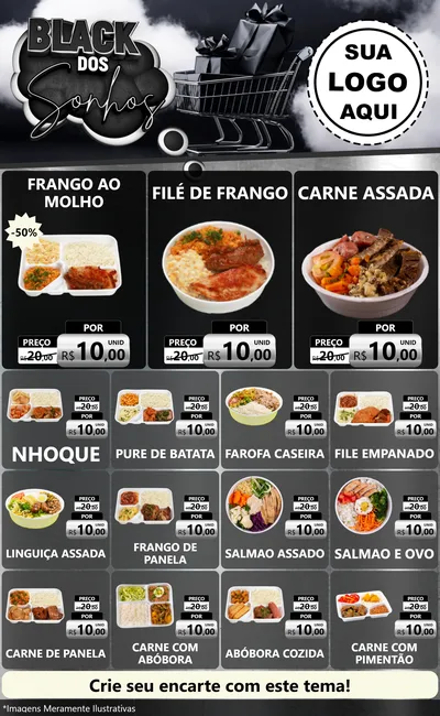 Modelo de Encarte para Encarte Grande com o tema Black dos Sonhos para Restaurante