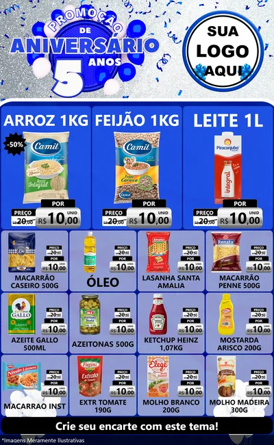 Modelo de Encarte para Encarte Grande com o tema Promoção de Aniversário - 5 Anos para Supermercado