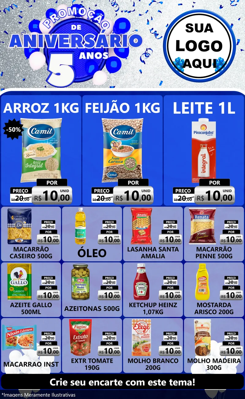 Modelo de Encarte para Encarte Grande com o tema Promoção de Aniversário - 5 Anos para Supermercado