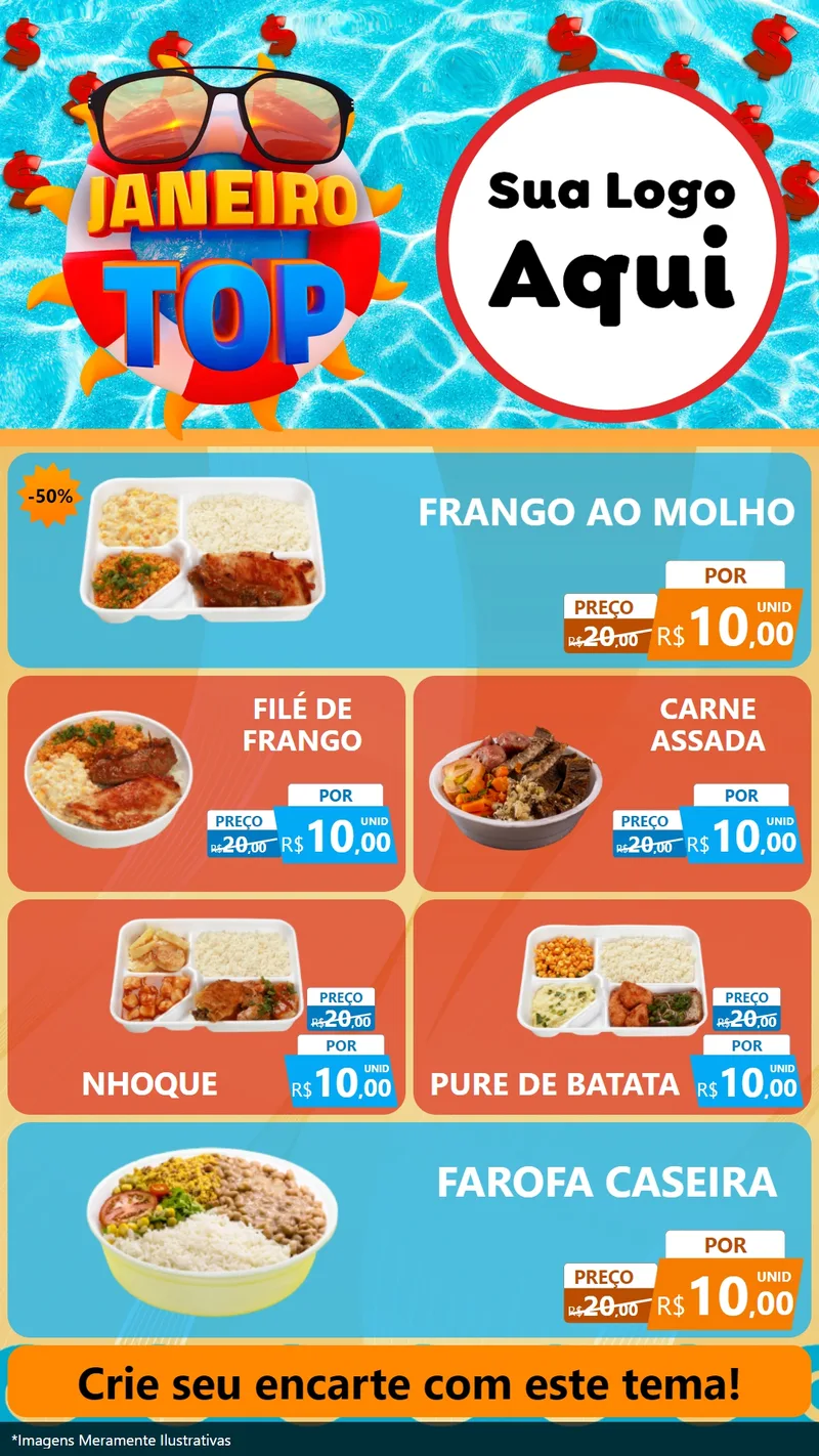 Modelo de TV para TV Vertical com o tema Janeiro Top para Restaurante