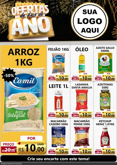 Modelo de Encarte para Encarte A4 Vertical com o tema Ofertas de Fim de Ano para Supermercado