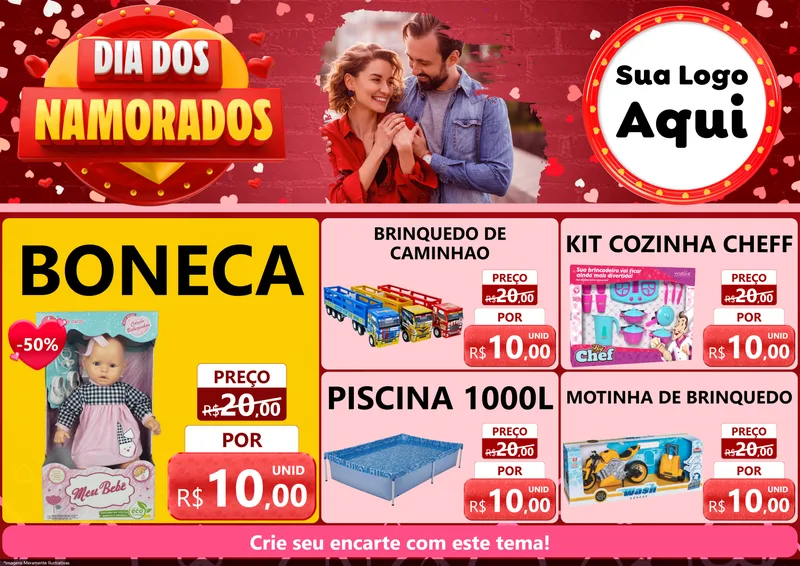 Modelo de Encarte para Encarte A4 Horizontal com o tema Dia Dos Namorados para Brinquedos