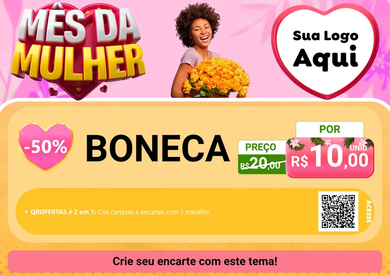 Modelo de Cartaz para Cartaz A4 Horizontal com o tema Mês da Mulher para Brinquedos