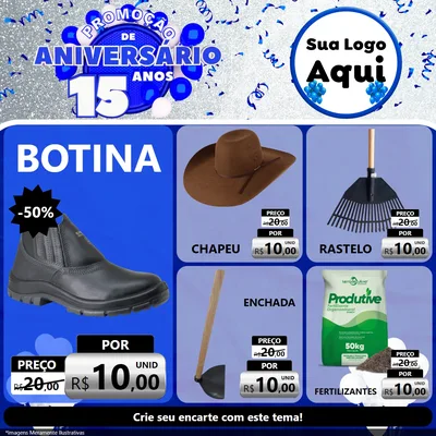 Modelo de Rede Social para Feed Facebook com o tema Promoção de Aniversário - 15 Anos para Agropecuária