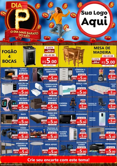 Modelo de Encarte para Encarte A4 Vertical com o tema Dia P - O Dia Mais Barato Do Mês para Móveis e Eletro