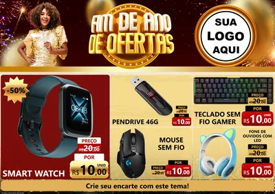 Modelo de Encarte para Encarte A4 Horizontal com o tema Fim de Ano de Ofertas para Informática