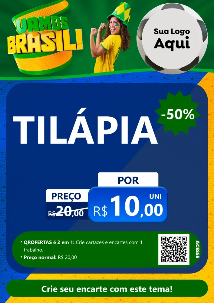 Modelo de Cartaz para Cartaz A4 Vertical com o tema Vamos Brasil - Copa para Peixaria