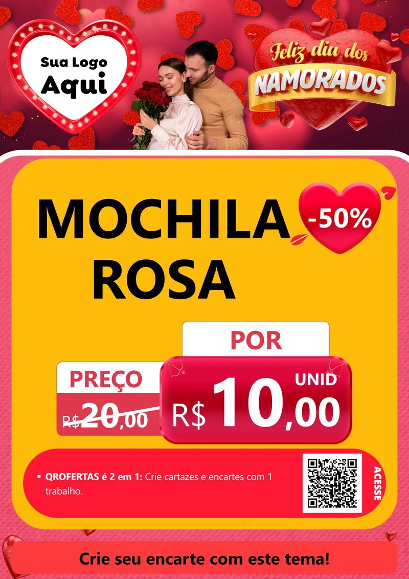 Modelo de Cartaz para Cartaz A4 Vertical com o tema Feliz Dia Dos Namorados para Papelaria