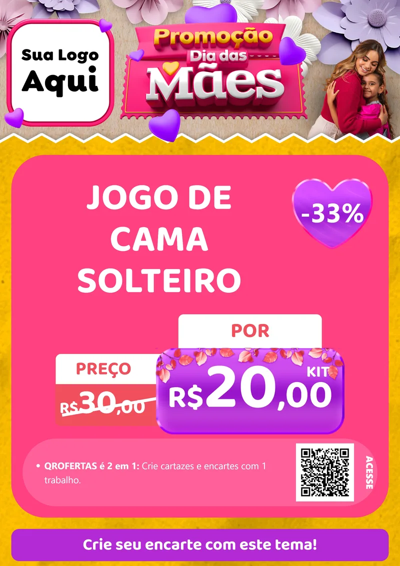 Modelo de Cartaz para Cartaz A4 Vertical com o tema Promoção Dia das Mães para Cama, Mesa e Banho