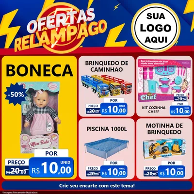 Modelo de Rede Social para Feed Facebook com o tema Ofertas Relâmpago para Brinquedos