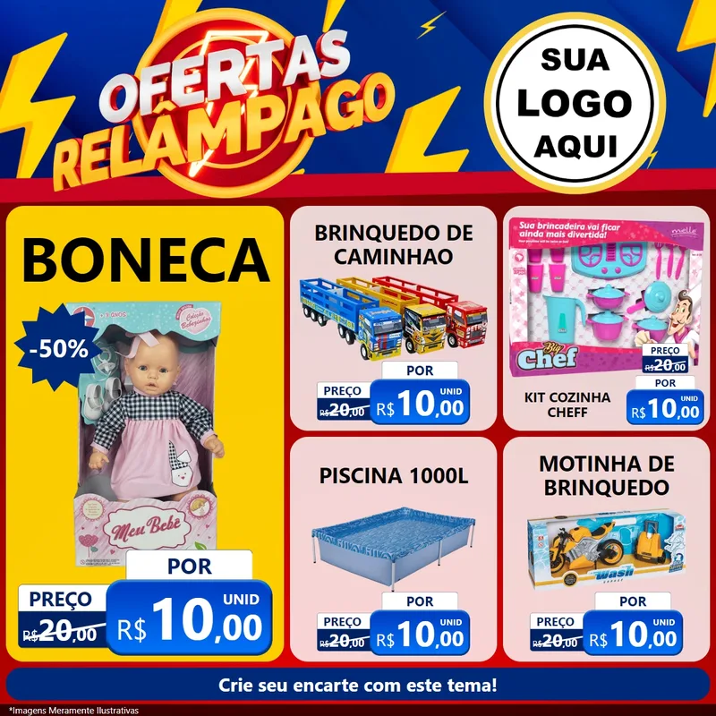 Modelo de Rede Social para Feed Facebook com o tema Ofertas Relâmpago para Brinquedos