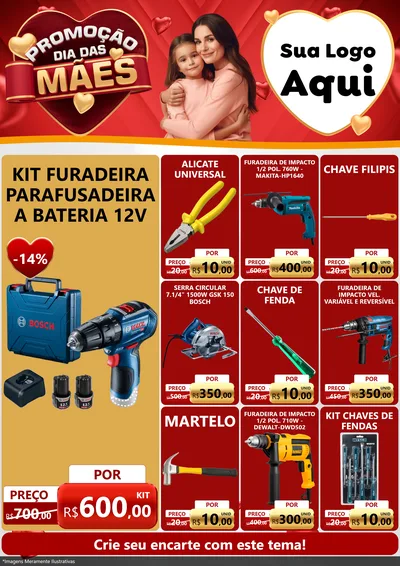 Modelo de Encarte para Encarte A4 Vertical com o tema Promoção Dia das Mães para Maquinas e Ferramentas