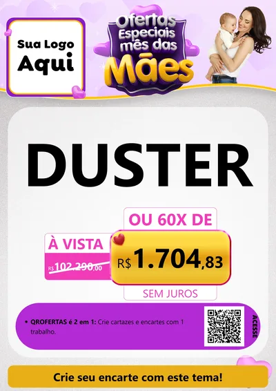 Modelo de Cartaz para Cartaz A4 Vertical com o tema Ofertas Especiais - Mês das Mães para Concessionaria de Carros