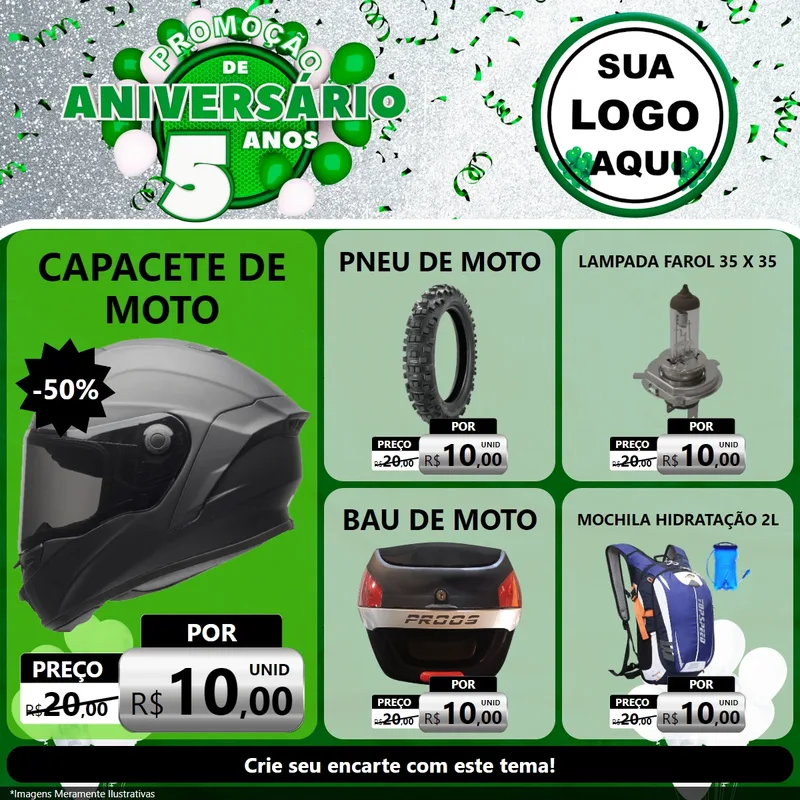 Modelo de Rede Social para Feed Facebook com o tema Promoção de Aniversário - 5 Anos para Moto peças