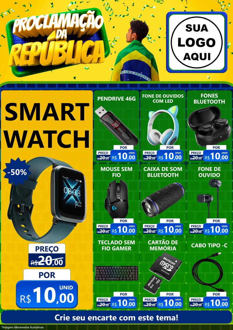 Modelo de Encarte para Encarte A4 Vertical com o tema Proclamação da República para Informática