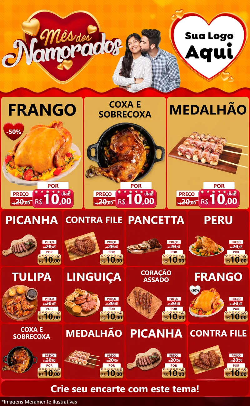 Modelo de Encarte para Encarte Grande com o tema Mês dos Namorados para Assados