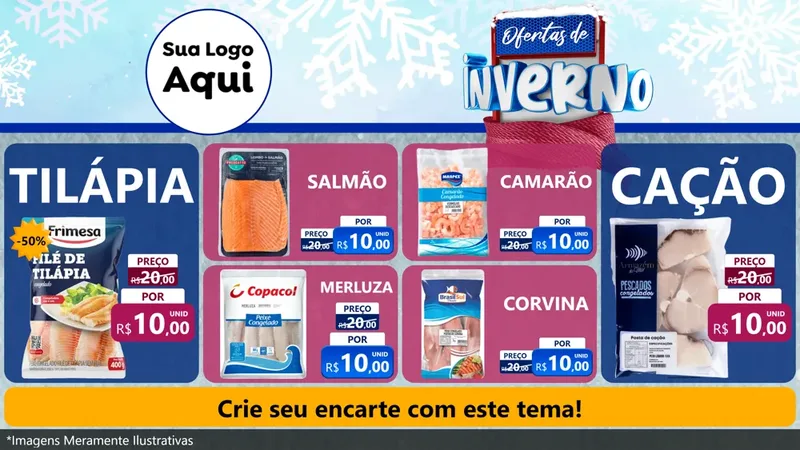 Modelo de TV para TV Horizontal com o tema Ofertas de Inverno para Peixaria