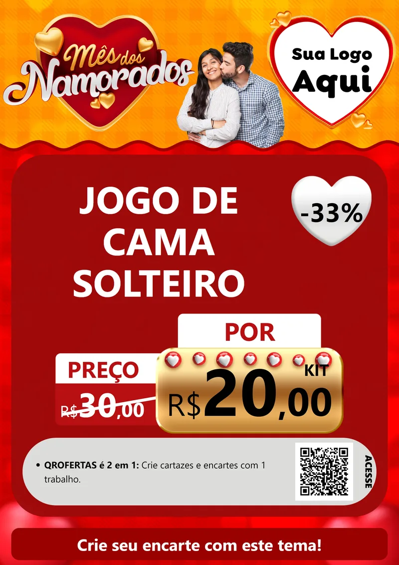 Modelo de Cartaz para Cartaz A4 Vertical com o tema Mês dos Namorados para Cama, Mesa e Banho