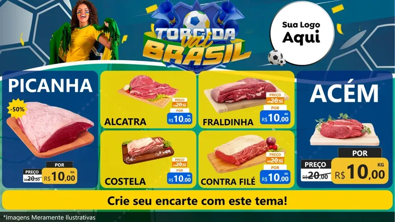 Modelo de TV para TV Horizontal com o tema Torcida Vai Brasil - Copa para Açougue