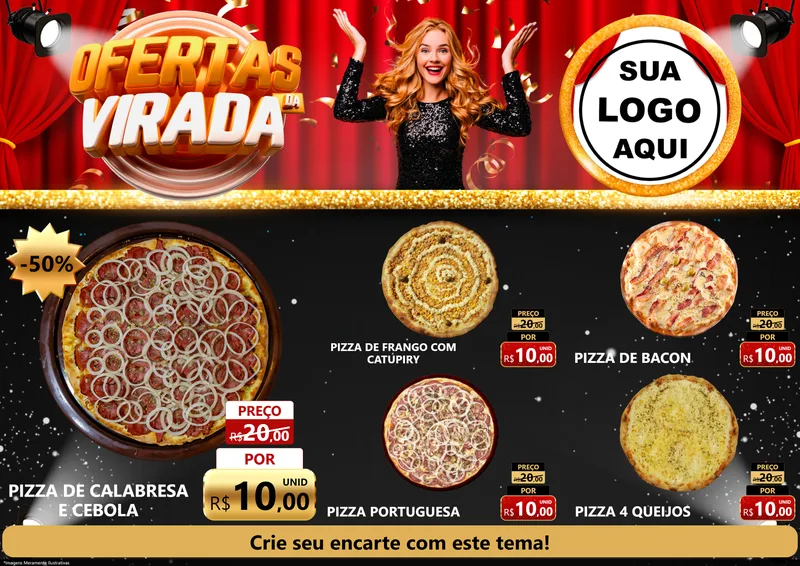 Modelo de Encarte para Encarte A4 Horizontal com o tema Ofertas da Virada para Pizzaria