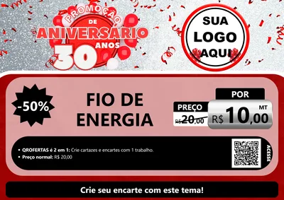 Modelo de Cartaz para Cartaz A4 Horizontal com o tema Promoção de Aniversário - 30 Anos para Materiais Elétricos
