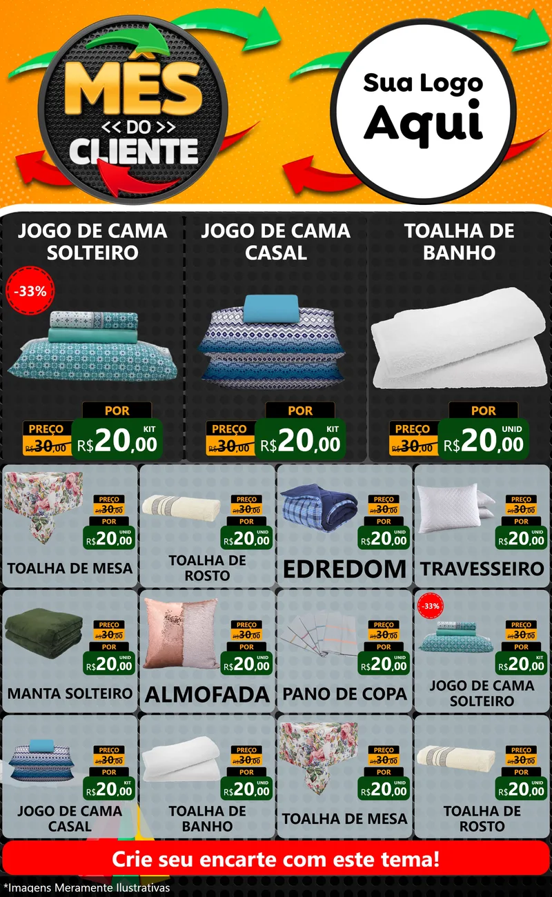 Modelo de Encarte para Encarte Grande com o tema Mês do Cliente para Cama, Mesa e Banho