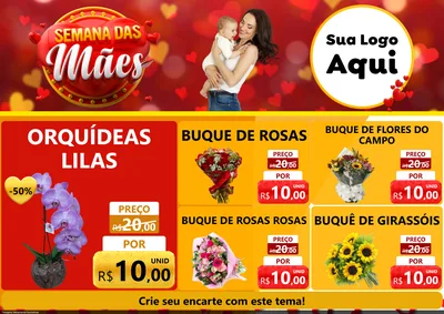 Modelo de Encarte para Encarte A4 Horizontal com o tema Semana das Mães para Floricultura e jardim