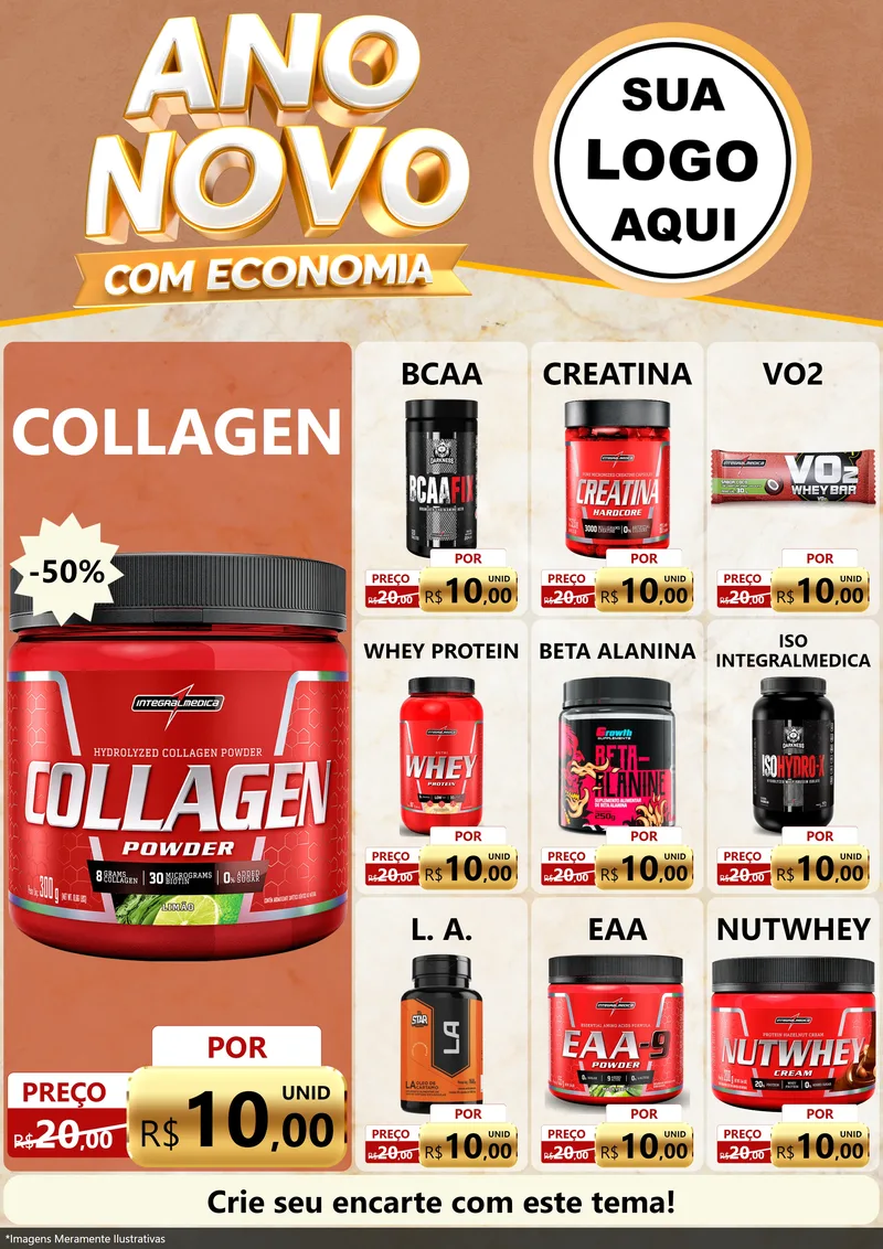 Modelo de Encarte para Encarte A4 Vertical com o tema Ano Novo Com Economia para Suplementos alimentares