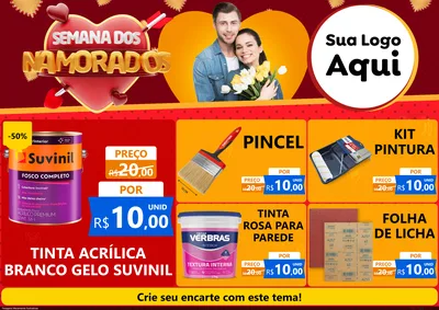 Modelo de Encarte para Encarte A4 Horizontal com o tema Semana dos Namorados para Tintas e Ferramentas