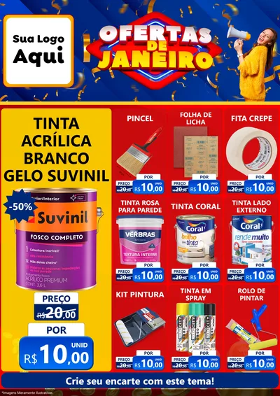 Modelo de Encarte para Encarte A4 Vertical com o tema Ofertas de Janeiro para Tintas e Ferramentas
