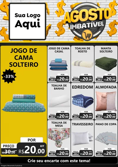 Modelo de Encarte para Encarte A4 Vertical com o tema Agosto imbatível para Cama, Mesa e Banho