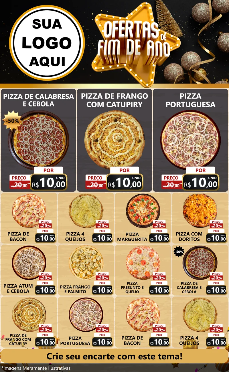 Modelo de Encarte para Encarte Grande com o tema Ofertas de Fim de Ano para Pizzaria