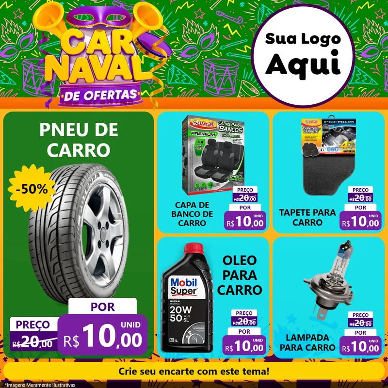 Modelo de Rede Social para Feed Facebook com o tema Carnaval de Ofertas para Auto peças