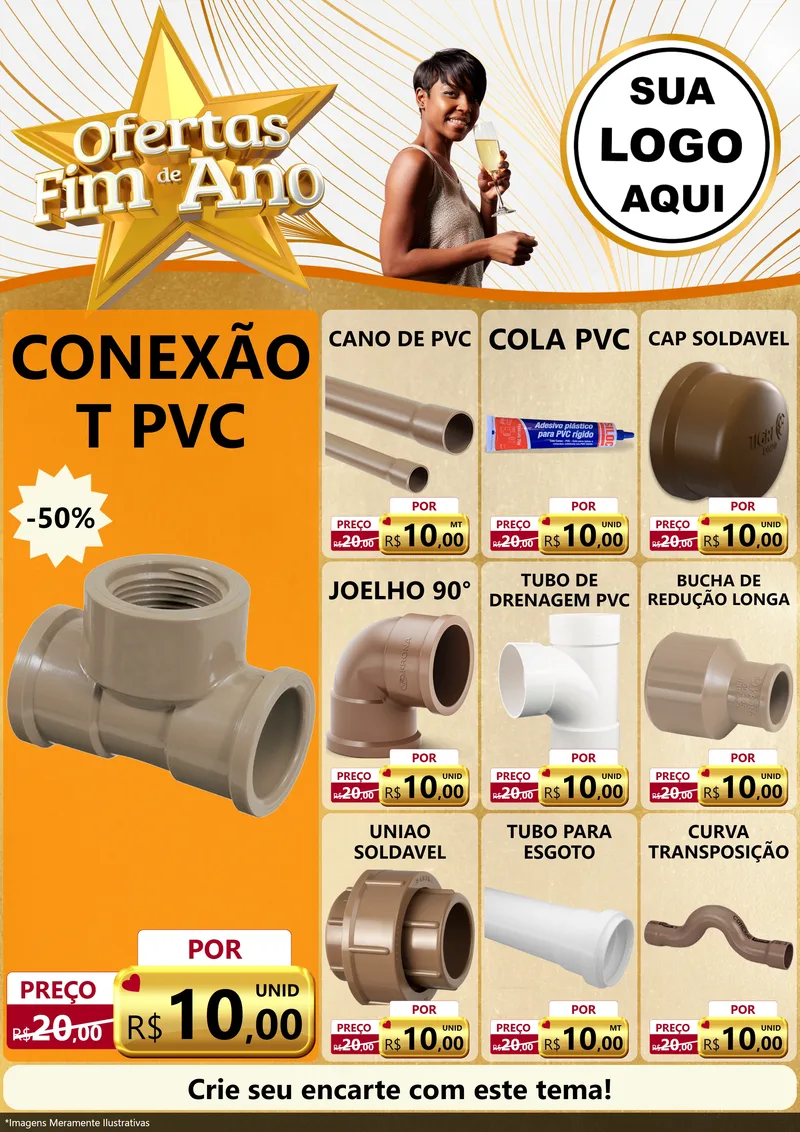 Modelo de Encarte para Encarte A4 Vertical com o tema Ofertas Fim de Ano para Tubos e conexões