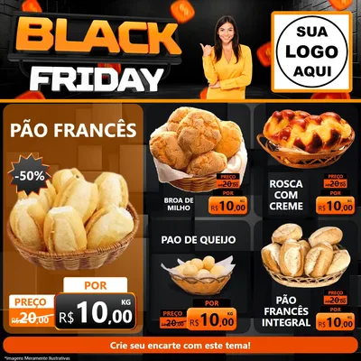 Modelo de Rede Social para Feed Facebook com o tema Black Friday para Padaria
