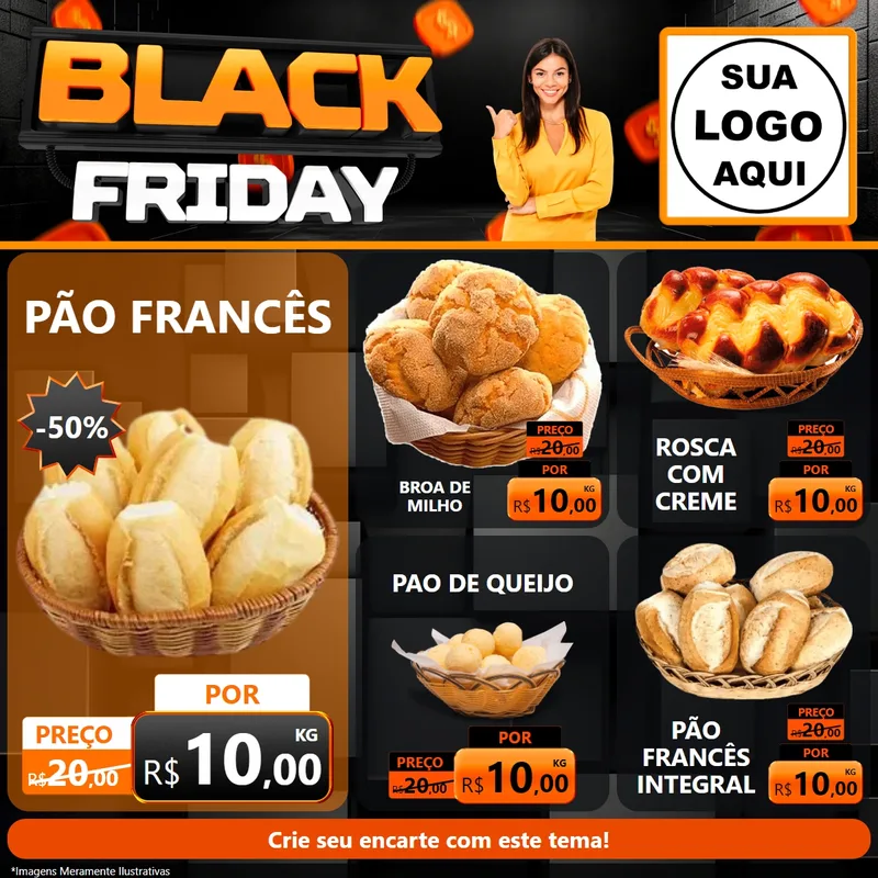Modelo de Rede Social para Feed Facebook com o tema Black Friday para Padaria