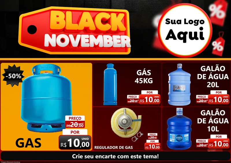 Modelo de Encarte para Encarte A4 Horizontal com o tema Black November para Água e gás