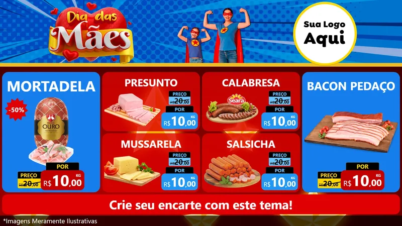 Modelo de TV para TV Horizontal com o tema Dia das Mães para Frios e Laticínios